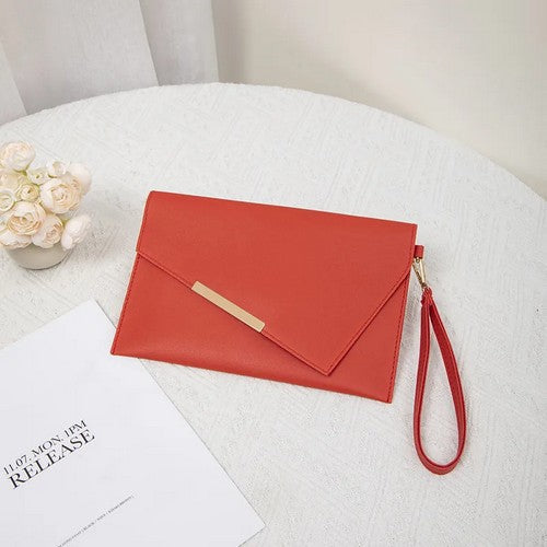 EVFVXP2X6X3 Assymetric Envelope Wristlet Clutch in Red