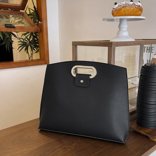 EVFVN6783Q2 Oversize Silver Handle Clutch in Black