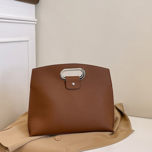 EVFVZX78MZ2 Oversize Silver Handle Clutch in Brown