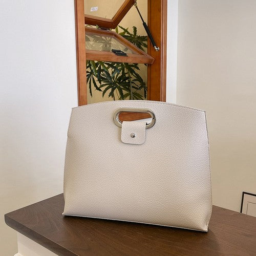 EVFV6N38KE5 Oversize Silver Handle Clutch in Off-white