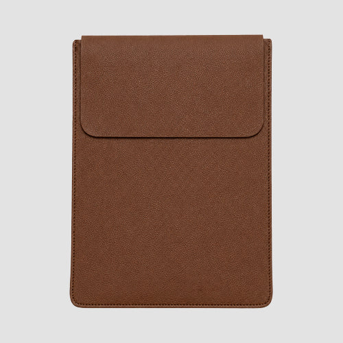 Pebbled Leather Tablet Sleeve in Brown