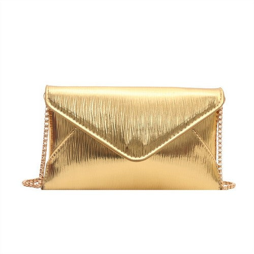 Textured Metallic Envelope Side Bag Clutch in Gold