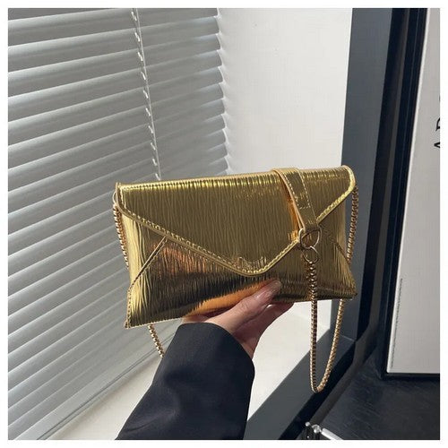 EVFVYX929J9 Textured Metallic Envelope Cutch in Gold