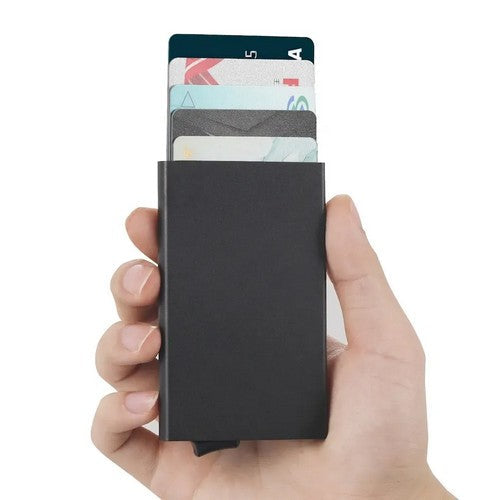 EVFVG5638XE RFID Blocking Pop-Up Aluminium Card Holder Wallet in Matte Black