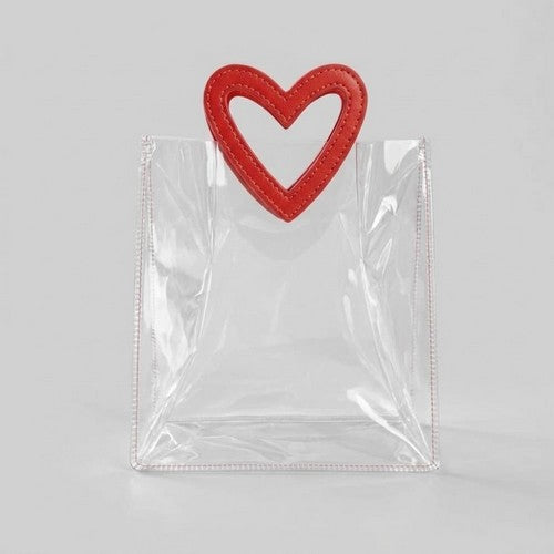 B0H6X181WW Red Heart Handle Clear Plastic Gift Bag