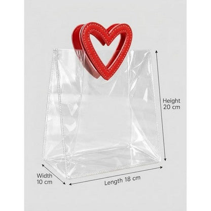 Red Heart Handle Clear Plastic Gift Bag