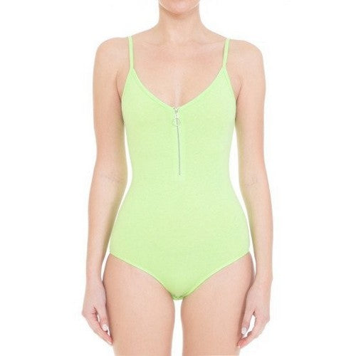 O-Ring Zip Cami Bodysuit in New Neon Lime