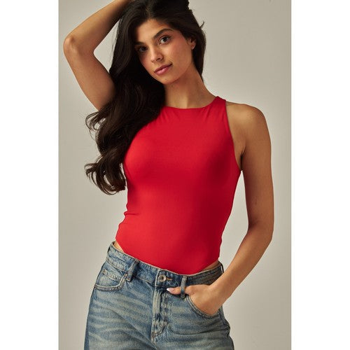 VERA-07BS Luxe Double Layer Bodysuit in Valentine Red