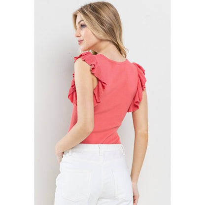 Frill Sleeve Bodysuit in Fuchsia