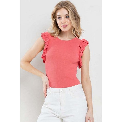 Frill Sleeve Bodysuit in Fuchsia