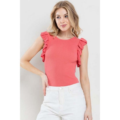 Frill Sleeve Bodysuit in Fuchsia