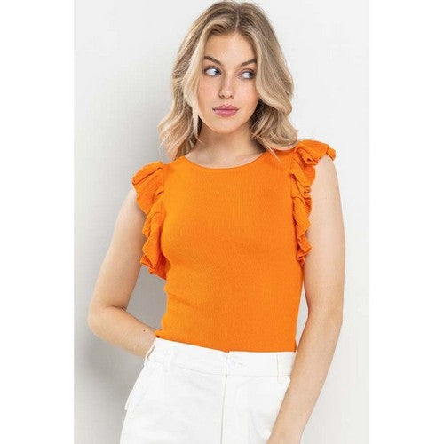 TGI6199 Frill Sleeve Bodysuit in Orange