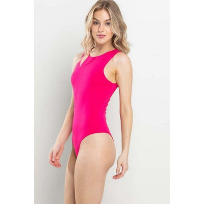 Modal Double Layer Tank Bodysuit in Fuchsia