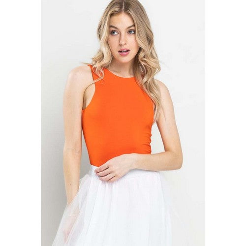 Modal Double Layer Tank Bodysuit in Orange