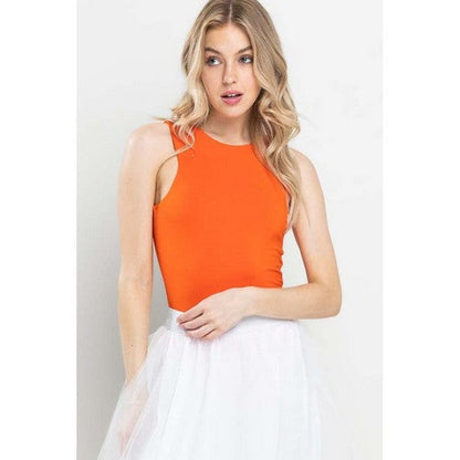 Modal Double Layer Tank Bodysuit in Orange