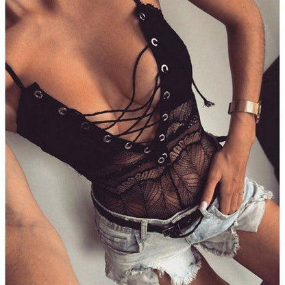 MG-2662 Lace-up Bodysuit in Black