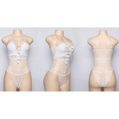 Tie-Front Lace Bodysuit in White