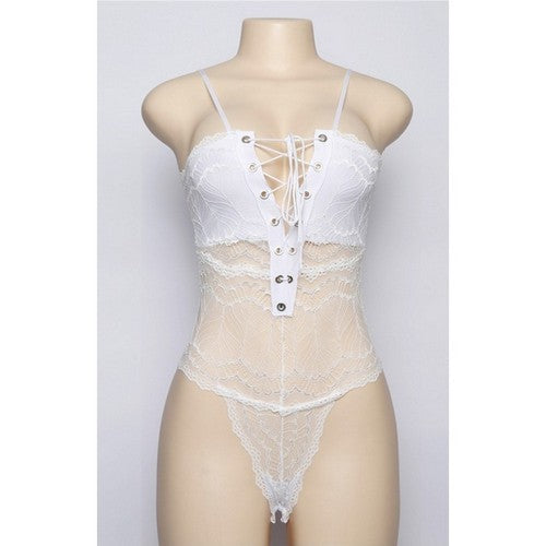Tie-Front Lace Bodysuit in White