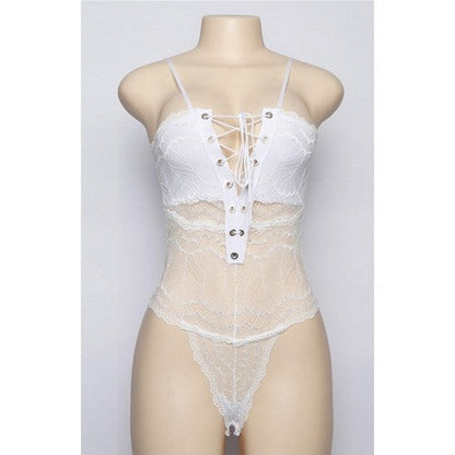 Tie-Front Lace Bodysuit in White