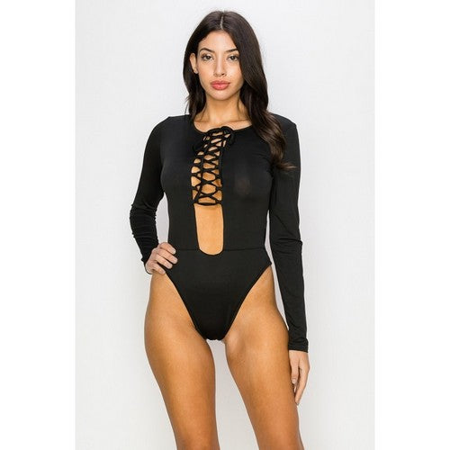 1736 Lace Front Bodysuit in Black