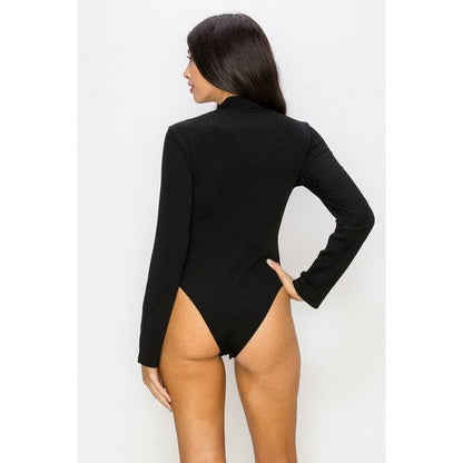 La Reyna High Neck Mesh Bodice Bodysuit in Black