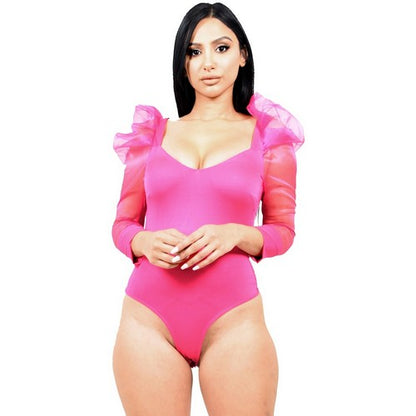 GR4455-4874 3/4 Mesh Sleeve Bodysuit in Pink