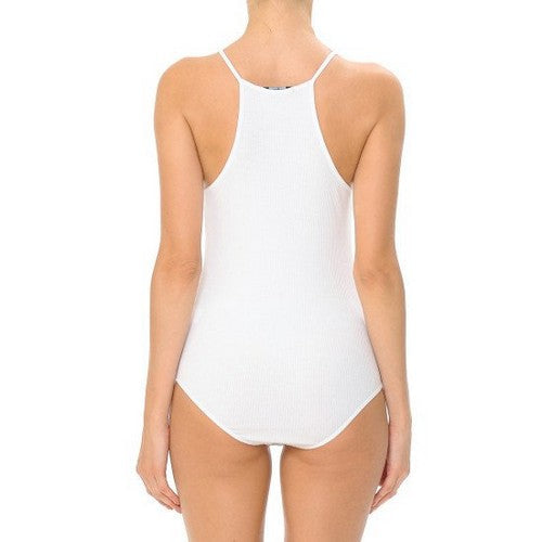 High Neck Ribbed Bodysuit in White