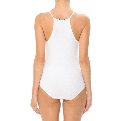High Neck Ribbed Bodysuit in White