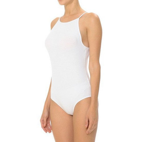 70408 High Neck Ribbed Bodysuit in White