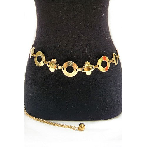 CB-2005 Circle Flower Chain Belt Gold