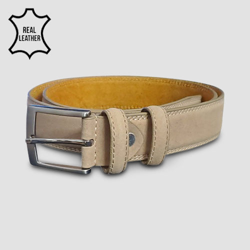 Nubuck Genuine Leather Belt in Beige