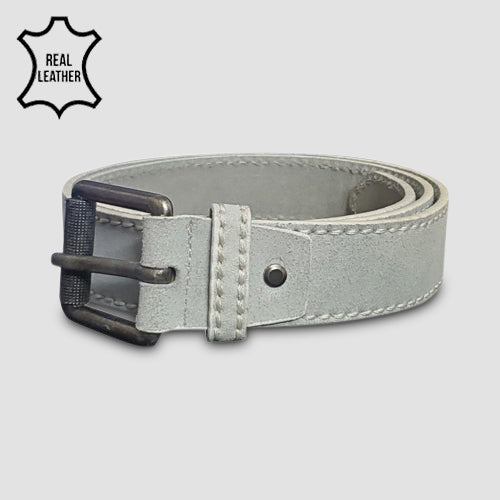 Nubuck Genuine Leather Belt in Pale Grey