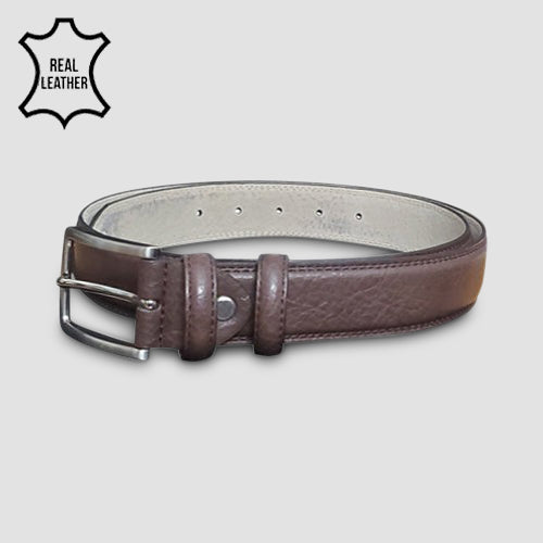 Grained Genuine Leather Belt in Chocolate