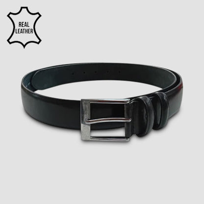 Genuine Leather Belt in Gloss Black