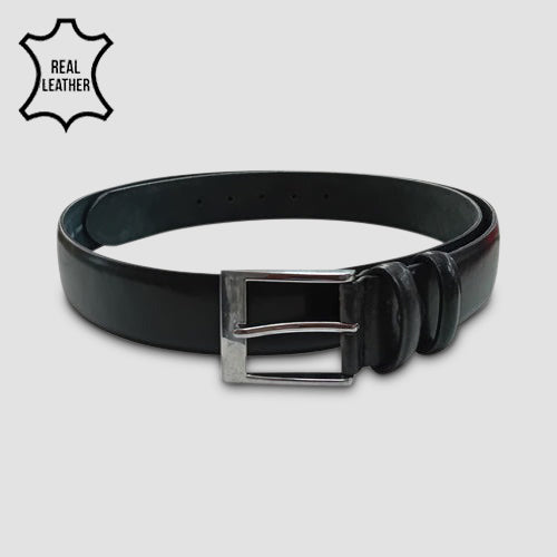 Genuine Leather Belt in Gloss Black
