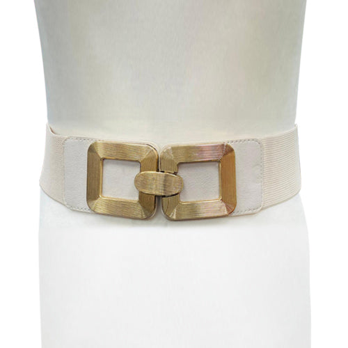 Gold Buckle Stretchy Belt Beige