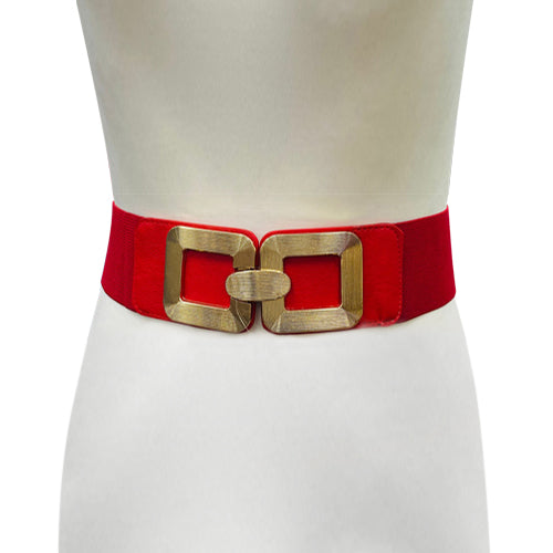 Gold Buckle Stretchy Belt Red