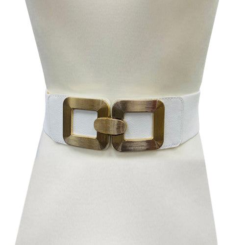 Gold Buckle Stretchy Belt White