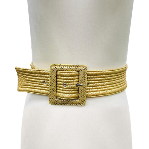 Wide Ribbed Leather Belt Gold