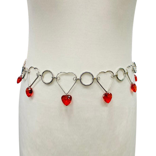 Heart Charm Chain Belt Silver/Red