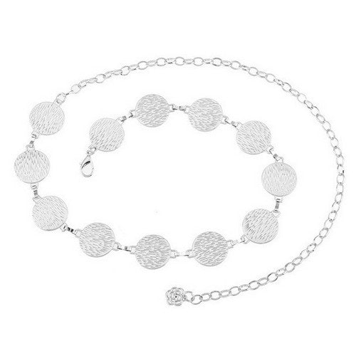 TO40684-NM Textured Circle Disc Chain Belt Silver