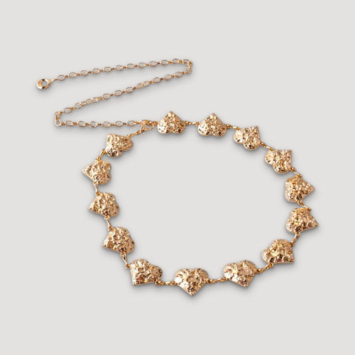 Hammered Hearts Link Chain Belt in Gold