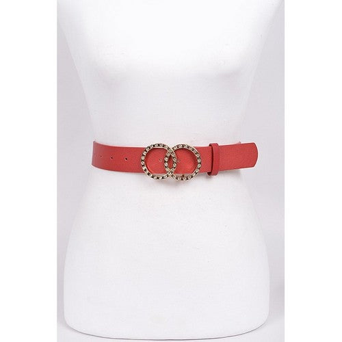 Rhinestone OO Buckle Belt in Red