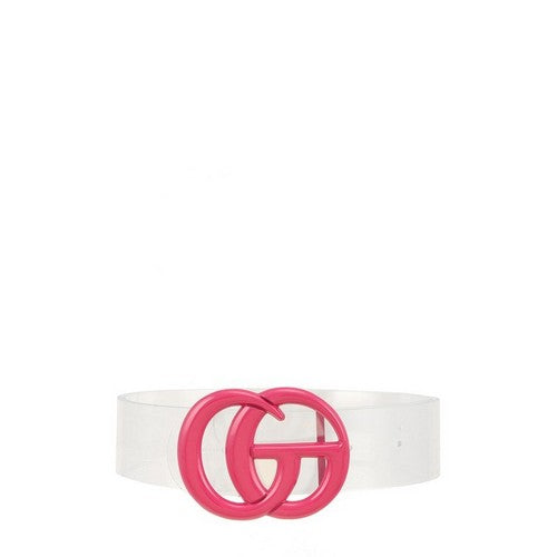 DB1174 CG Buckle Belt in Clear With Fuchsia Buckle