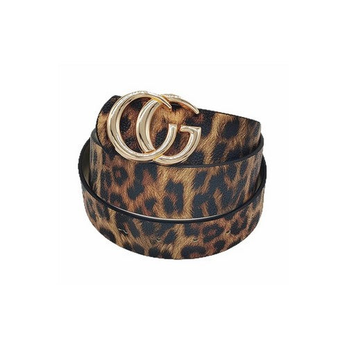 MA0292 CG Buckle Belt Leopard Print in Gold Buckle