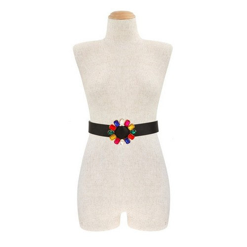 Big Gem Multicolour Buckle Belt in Black