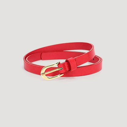 Horsebit Buckle Thin Belt in Red