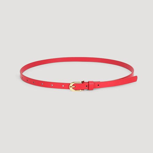 Horsebit Buckle Thin Belt in Red