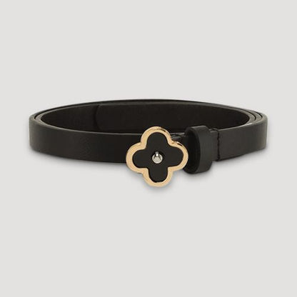 DB1399 Quatrefoil Clover Skinny Belt in Black & Gold