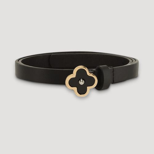 DB1399 Quatrefoil Clover Skinny Belt in Black & Gold